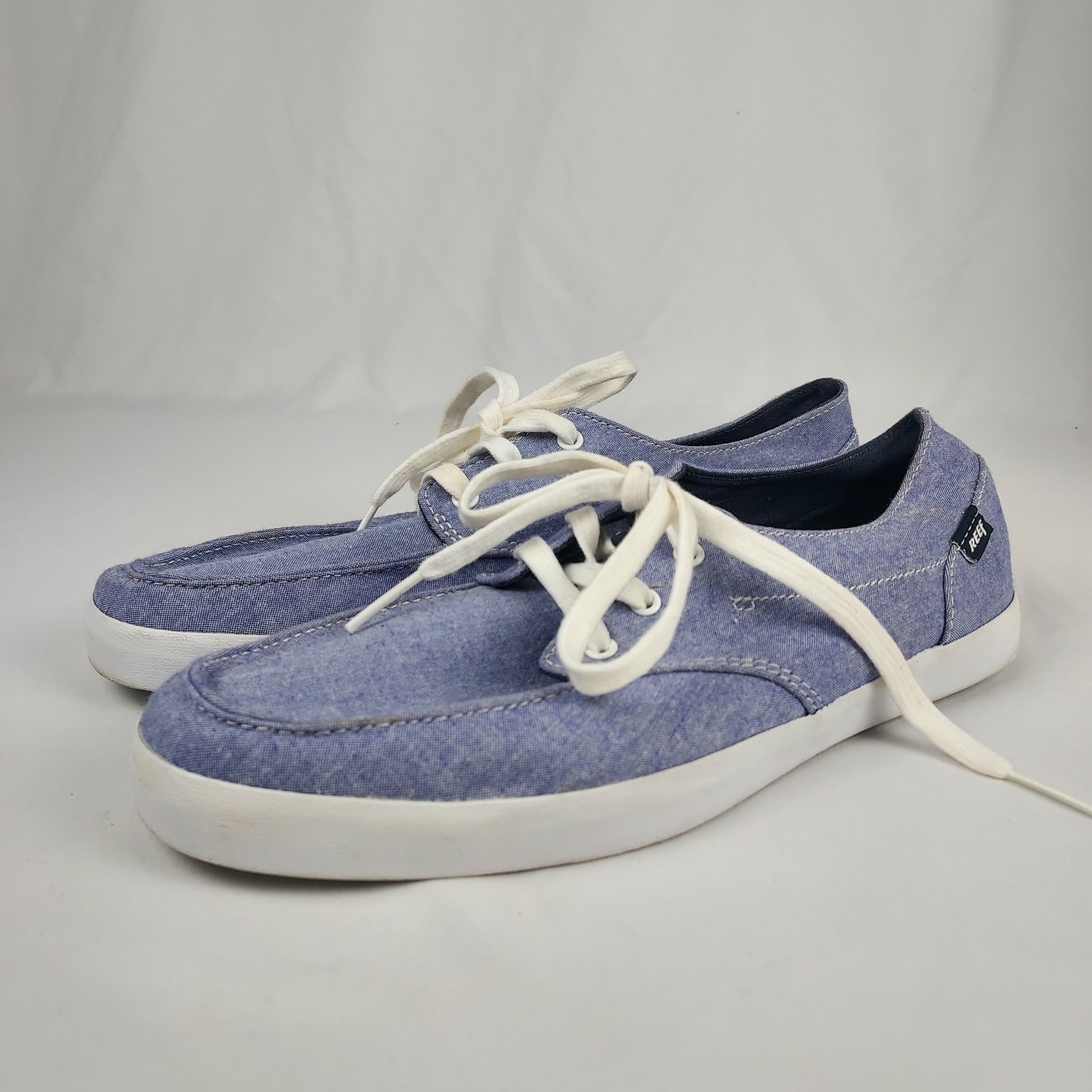 Reef Deck Hand 2 TX Boat Shoes Mens 10 Blue Chambray Lace Up Sneakers