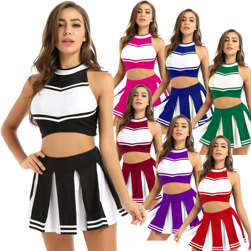 2Pcs Women‘s Cheerleadering Cosplay Uniform Sleeveless Tank with Mini Skirt