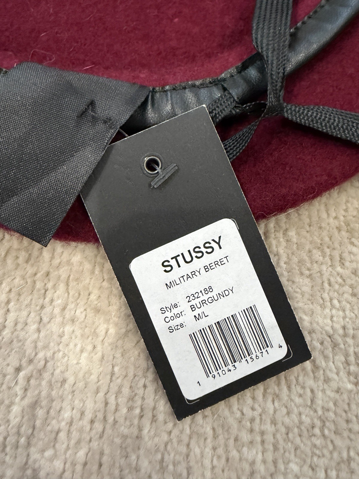 Stüssy Burgundy Solid Military Beret Hat M/L Unisex Adults RARE