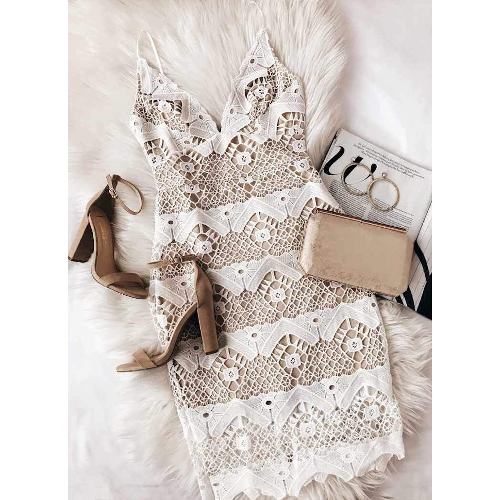 Lulus Remarkable White Lace Bodycon Dress Mini Nude Lining Adjustable Strap