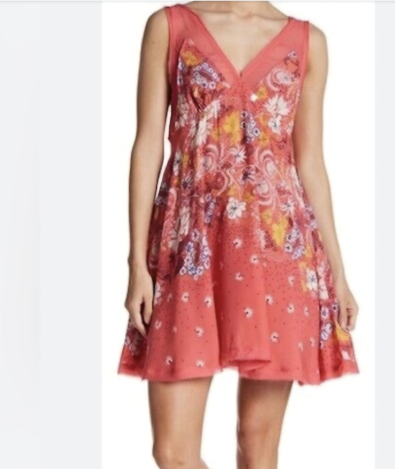 Free People Longwood Floral Mini Slip Dress Coral Medium NWOT