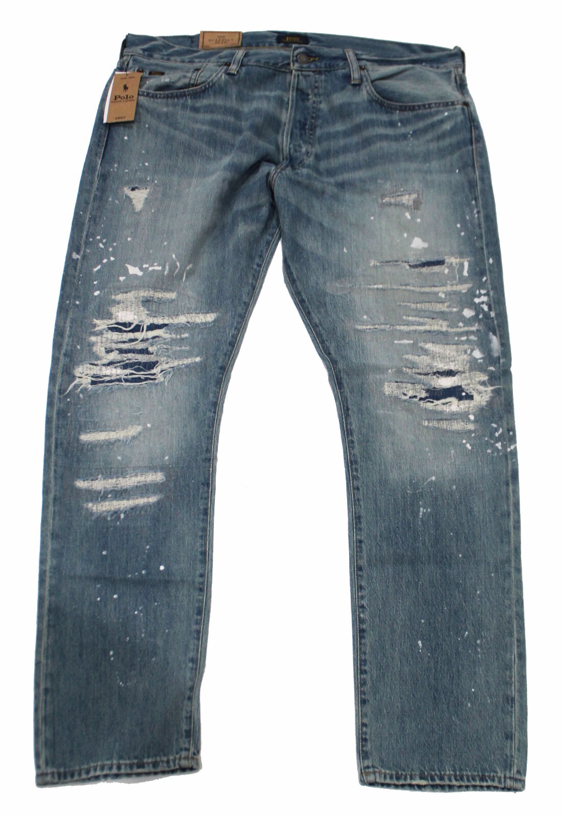 Polo Ralph Lauren Sullivan Slim Patchwork Distressed Paint Splat Denim Jeans NWT