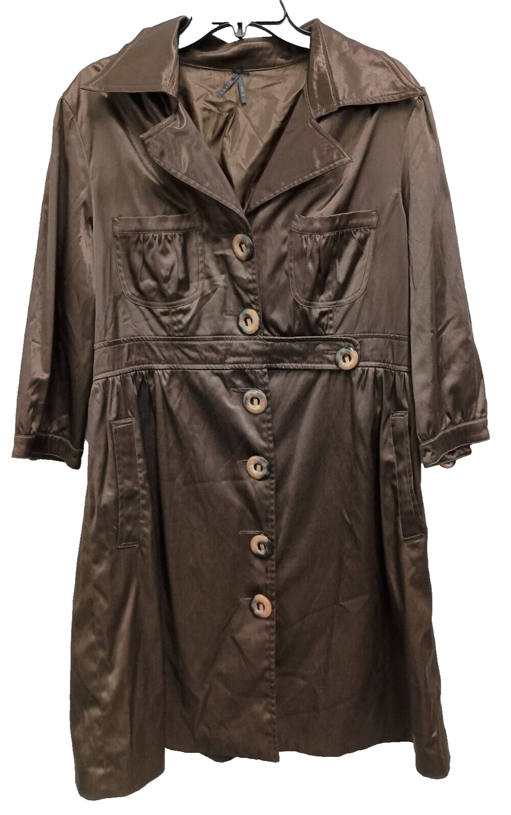 VTG Y2K Lapis Trench Coat Womens Large Brown Satin Old Money Outdoor