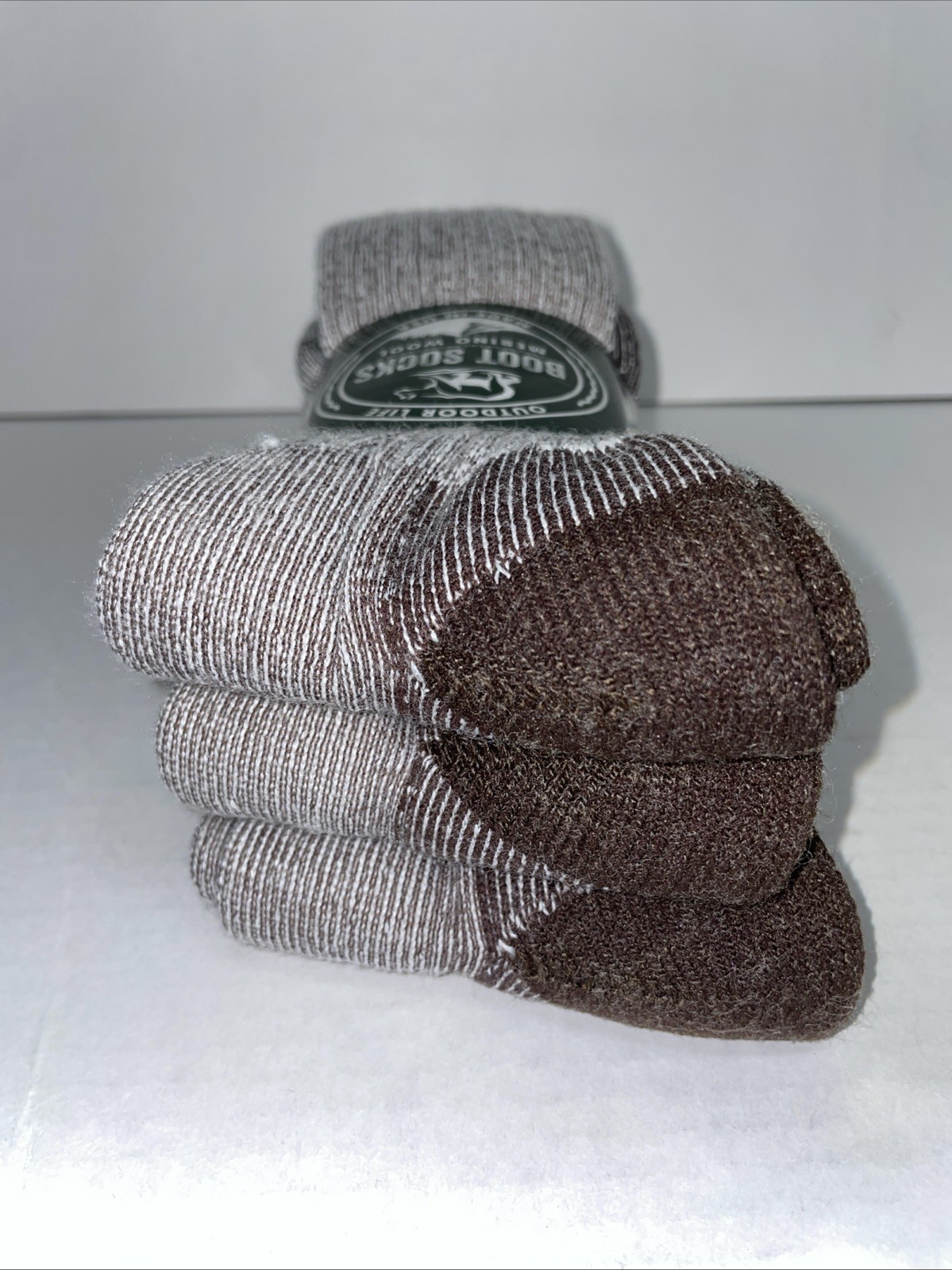 Outdoor Life Brown Boot Socks 62% Merino Wool Pack of 3 Size 10-13 Brand New