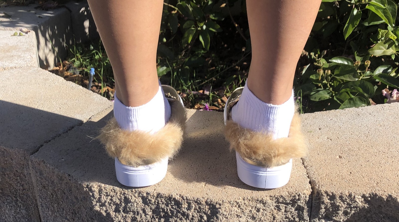 BAMBOO GRANDSLAM-39M GOLD MPU SLIP ON FAUX FUR COMFORT LOAFER SHOES ALL SIZES