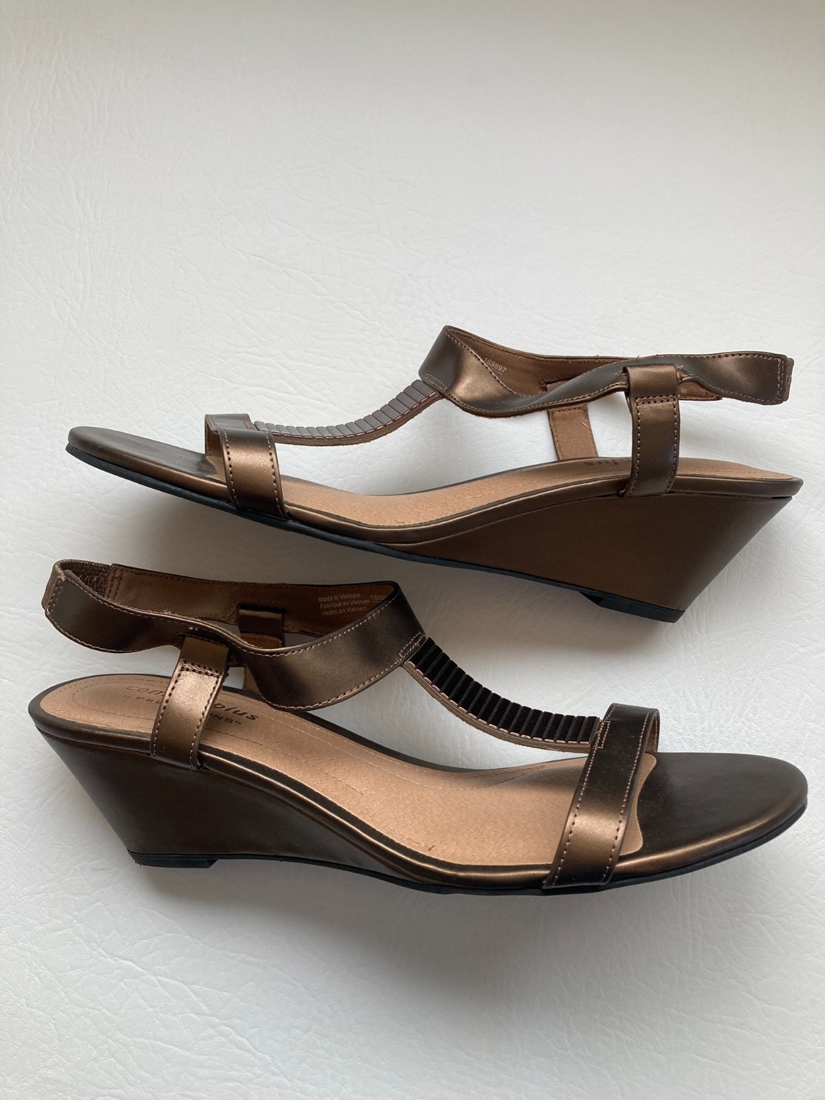 Classy Wedge Sandals | 11W | Comfort Plus by Predictions Wide Width Bronze VGUC