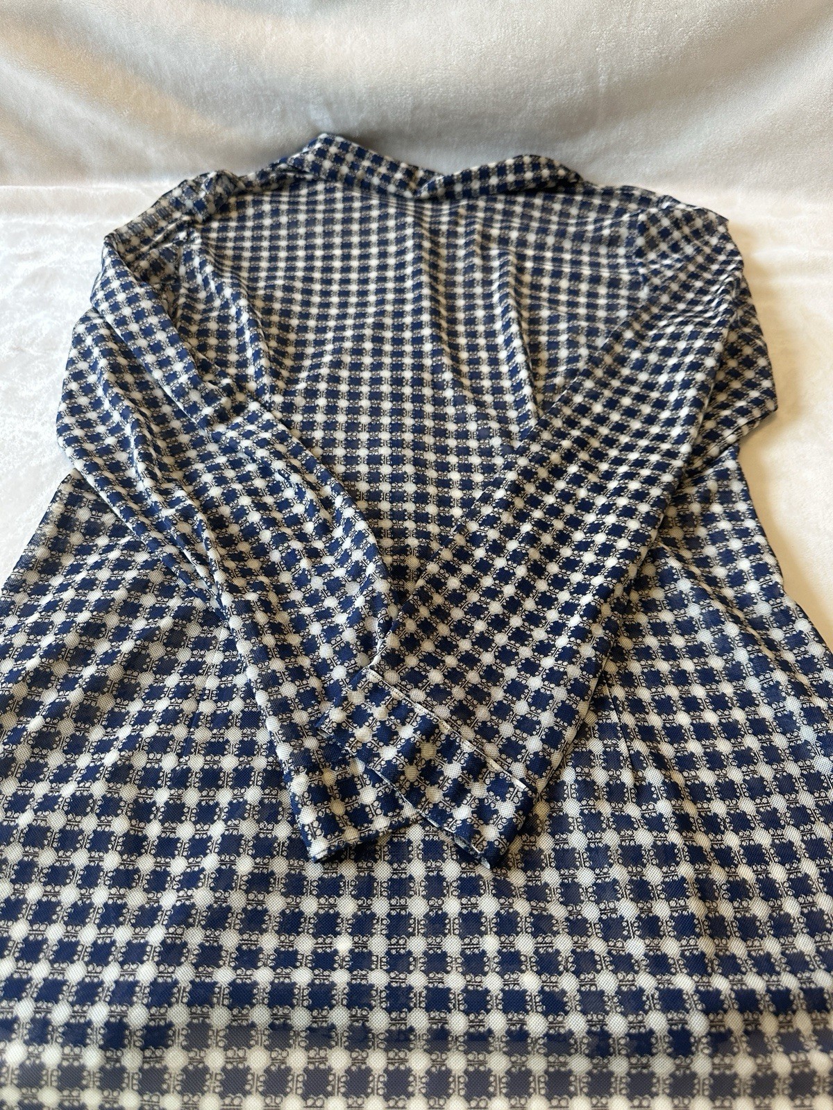 CAbi Blue White Collared Button-Down Long Sleeve Shirt Women’s M