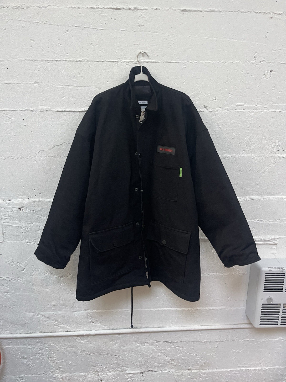 Willy Chavarria Men’s Black Quilted Lined Zip/Snap ‘MONSTER’ Jacket Relaxed Fit