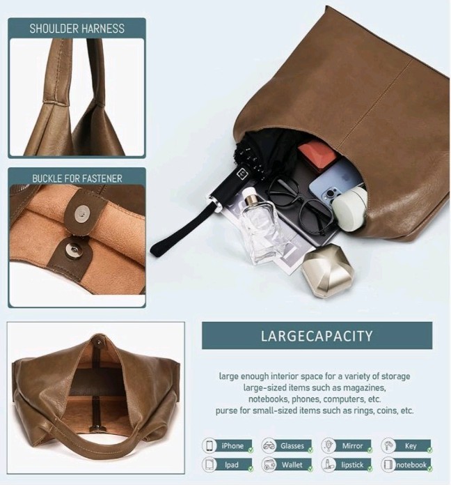 Tikont Soft PU Leather Brown Hobo Shoulder Bag & Accessory Bag With Storage Bag