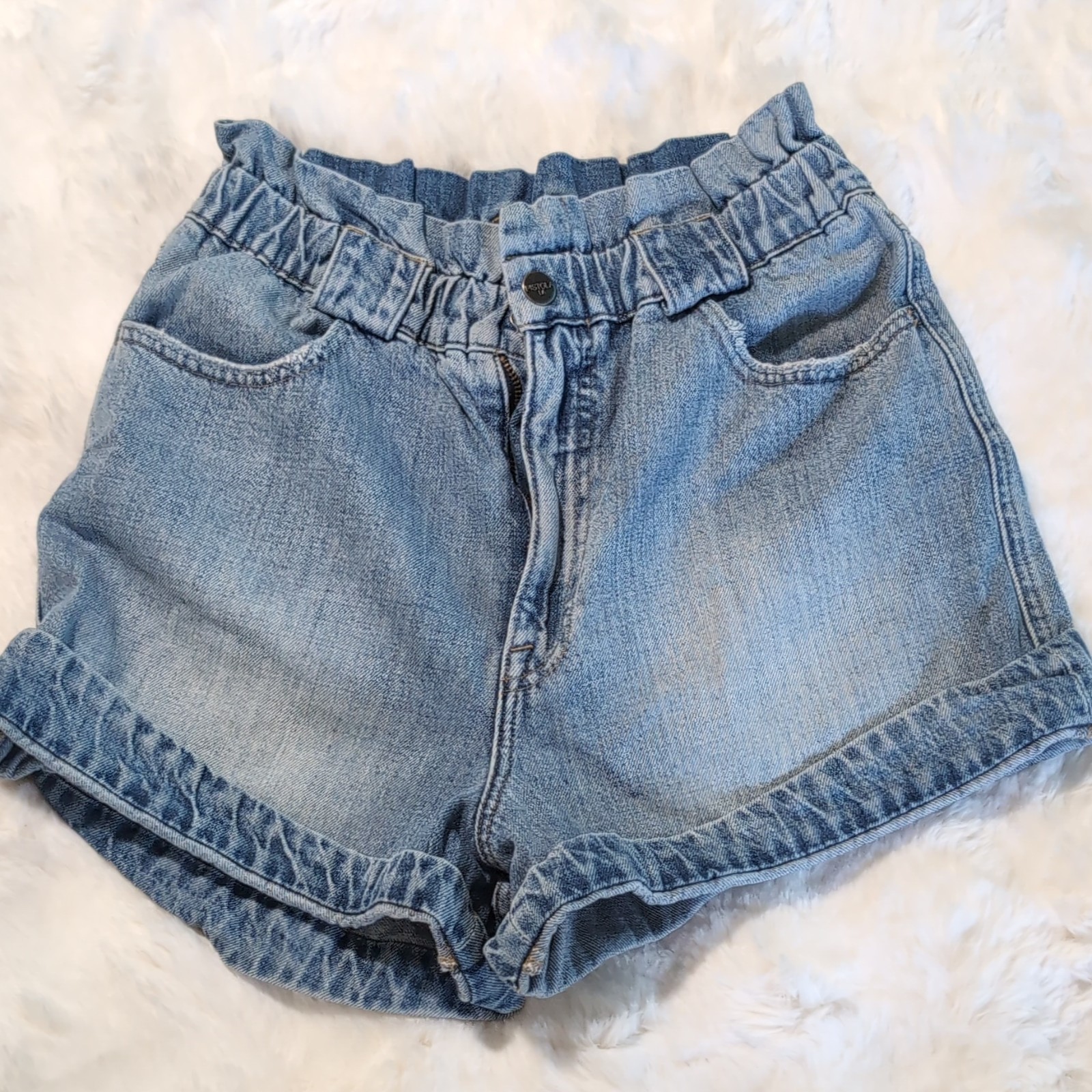 Pistola Women’s Paperbag High Rise Denim Shorts S Blue Elastic Waist Pockets