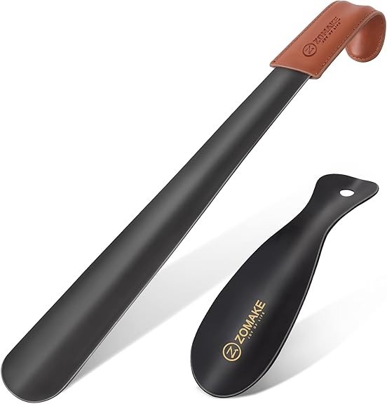 Metal Shoe Horn Long Handle for Seniors 16.5 Inches with 7.5 Inches Travel Shoe