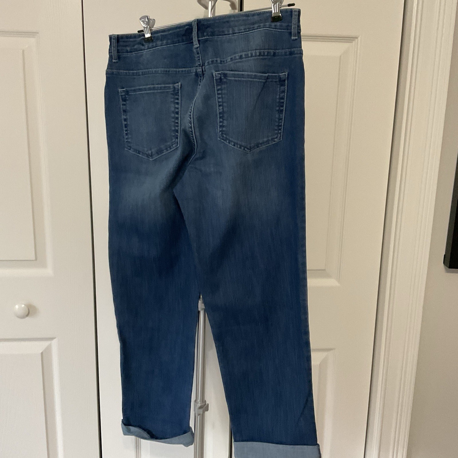Logo by Lori Goldstein boyfriend Jeans Womens 11 Blue Medium Wash Patchwork