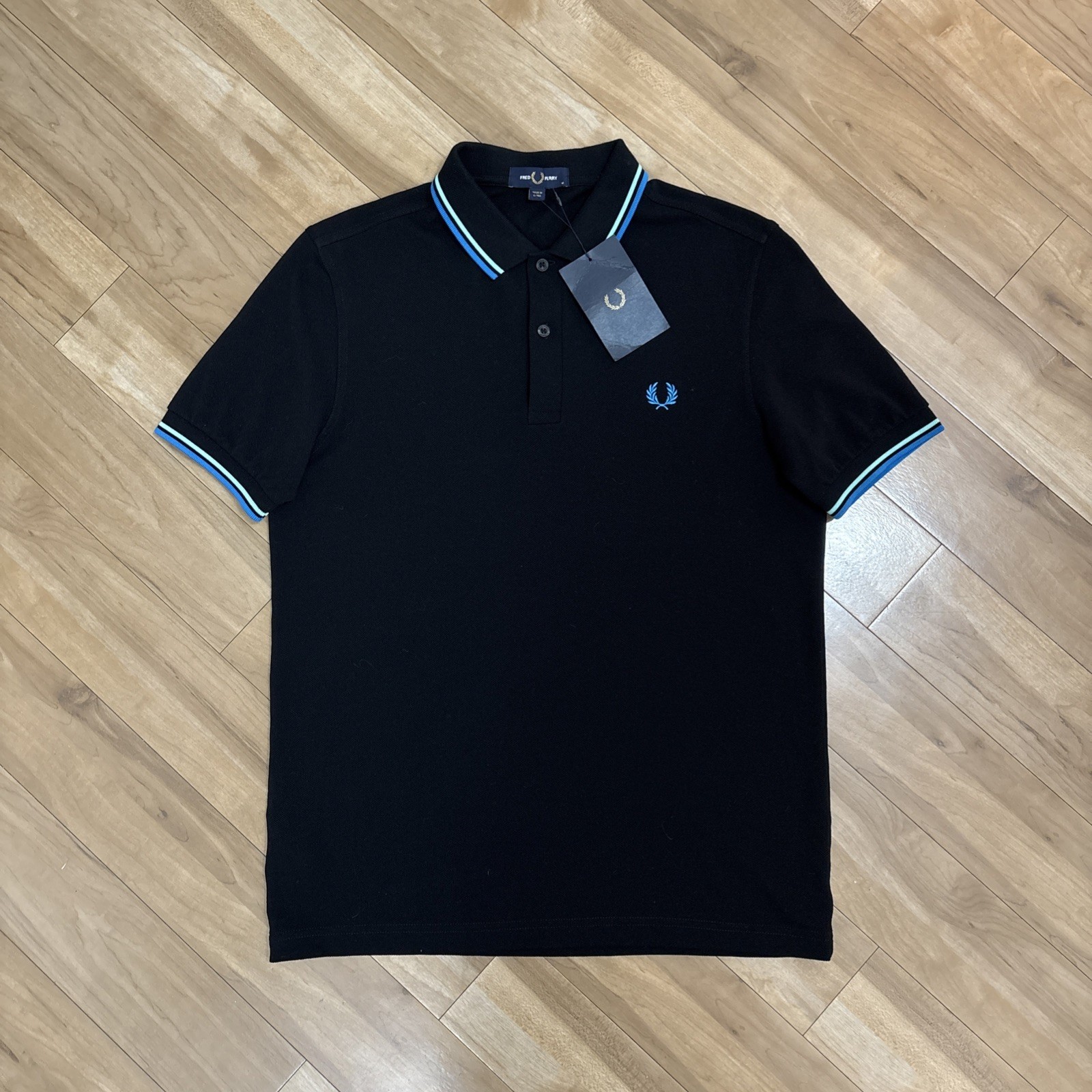 Fred Perry Twin Tipped Polo Shirt Mens Medium Black Blue M3600 Mod 60s Ska BNWT
