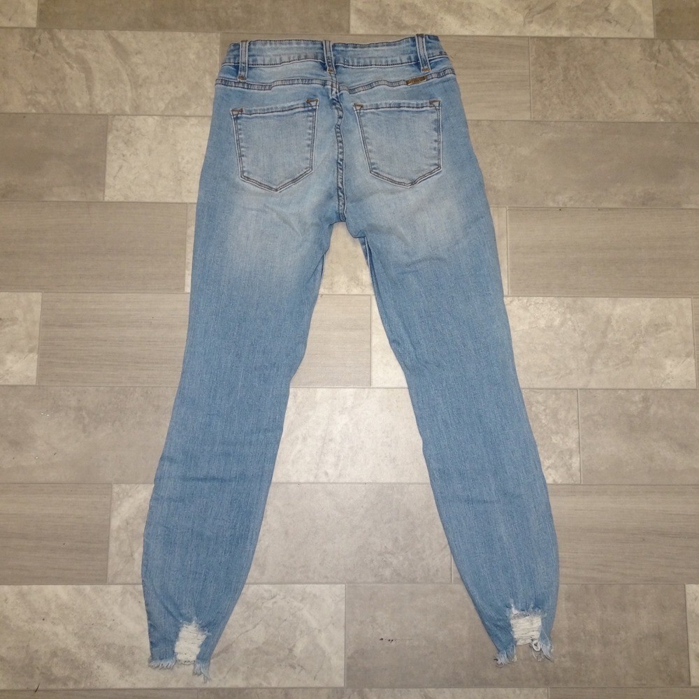 KanCan Women Blue Distressed Embellished Skinny Jeans Size 3