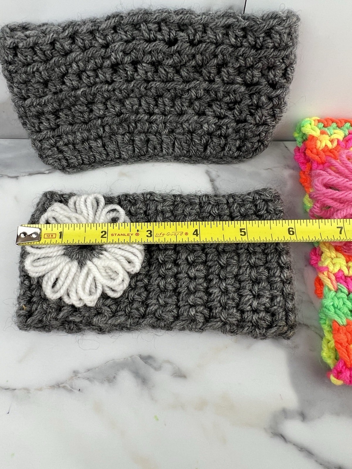 Handmade Crochet Headband Ear Warmer Gray Multicolor Flower Accents Set of 3