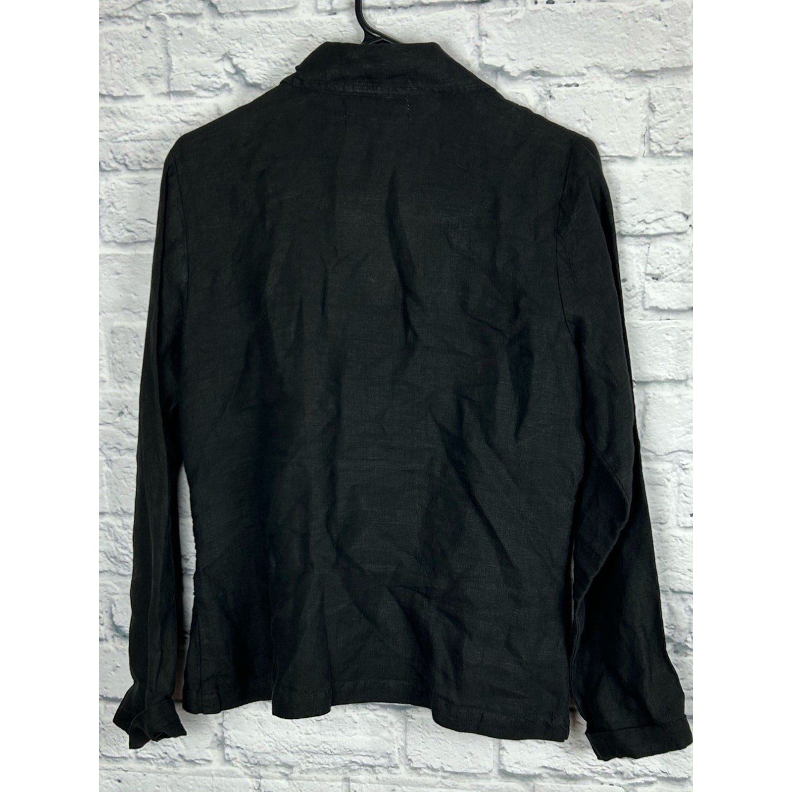 Willow Black 100% Linen Jacket Shell Button Art to Wear Blazer Medium