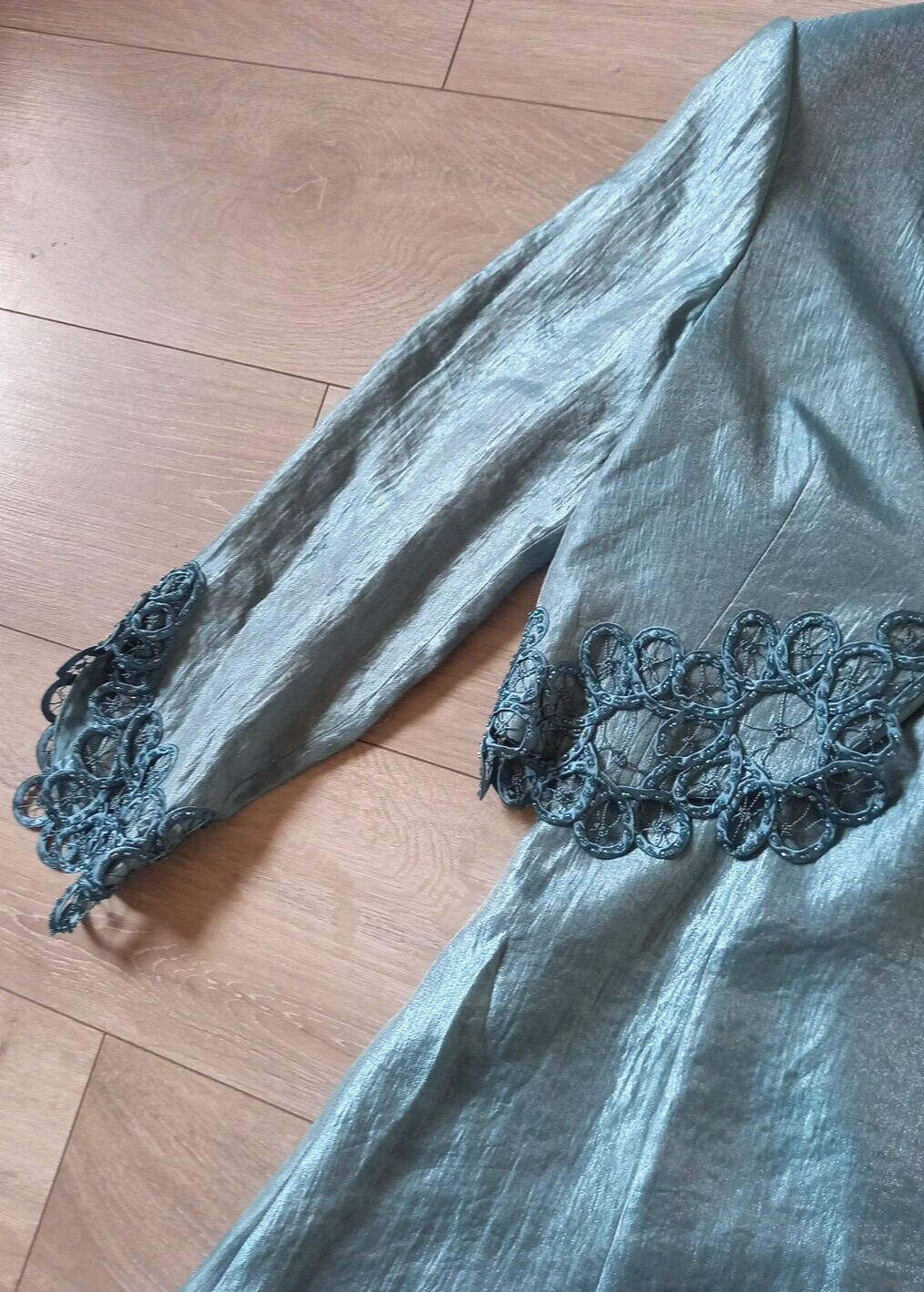 Gina Bacconi Duck Egg Dress & Jacket Faux Silk Embellished Wedding Occasion UK8