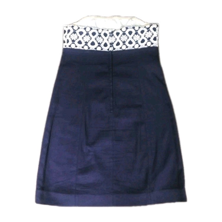Lilly Pulitzer Bowen Dress Navy Strapless Lace Geometric Preppy Resort Mini 8 M