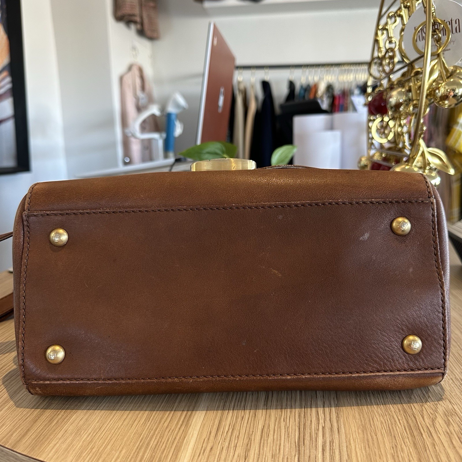 Fendi FF Vintage Brown Tan Leather Medium Anna Shoulder Bag
