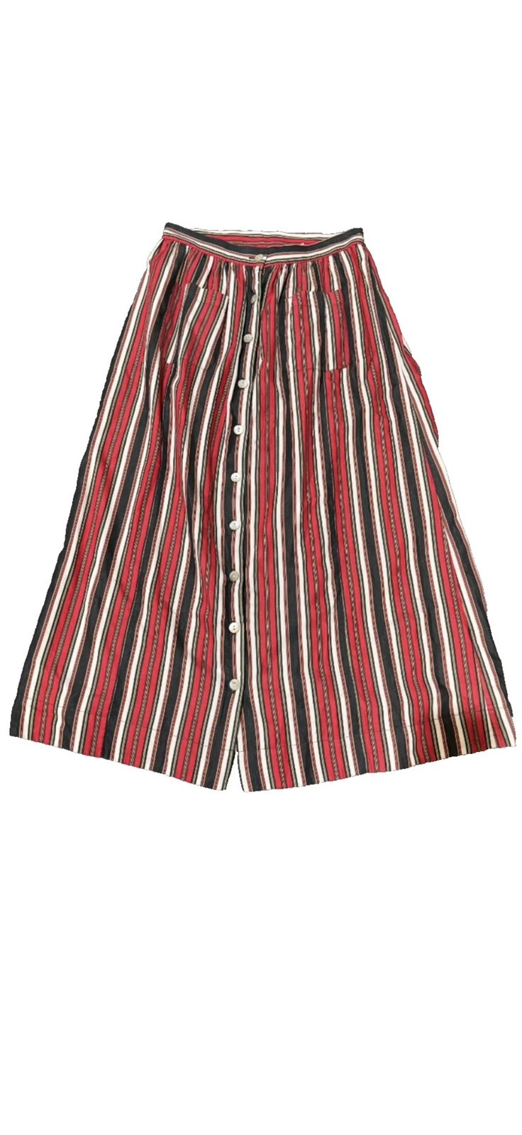 DOEN Amaris skirt Red green multicolor Small stripe button front cotton midi