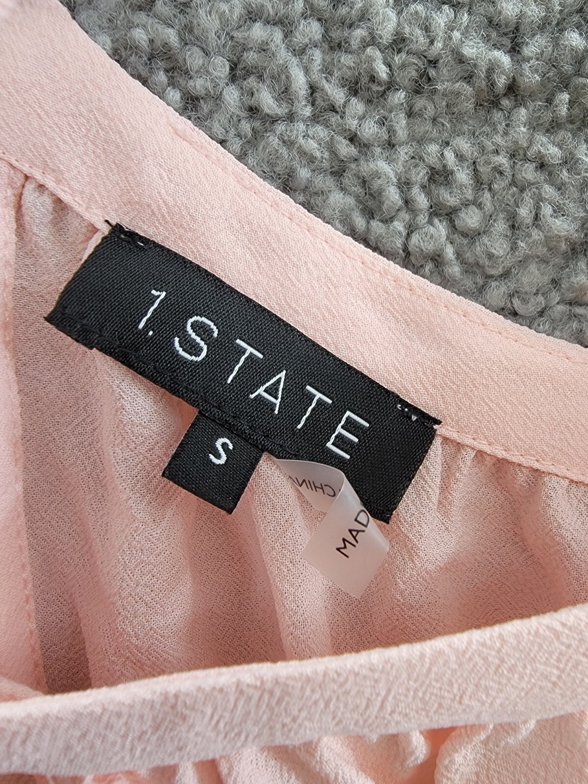 1.STATE Off-The-Shoulder Halter Neck Blouse Women’s S Pink Taffeta Long Sleeve