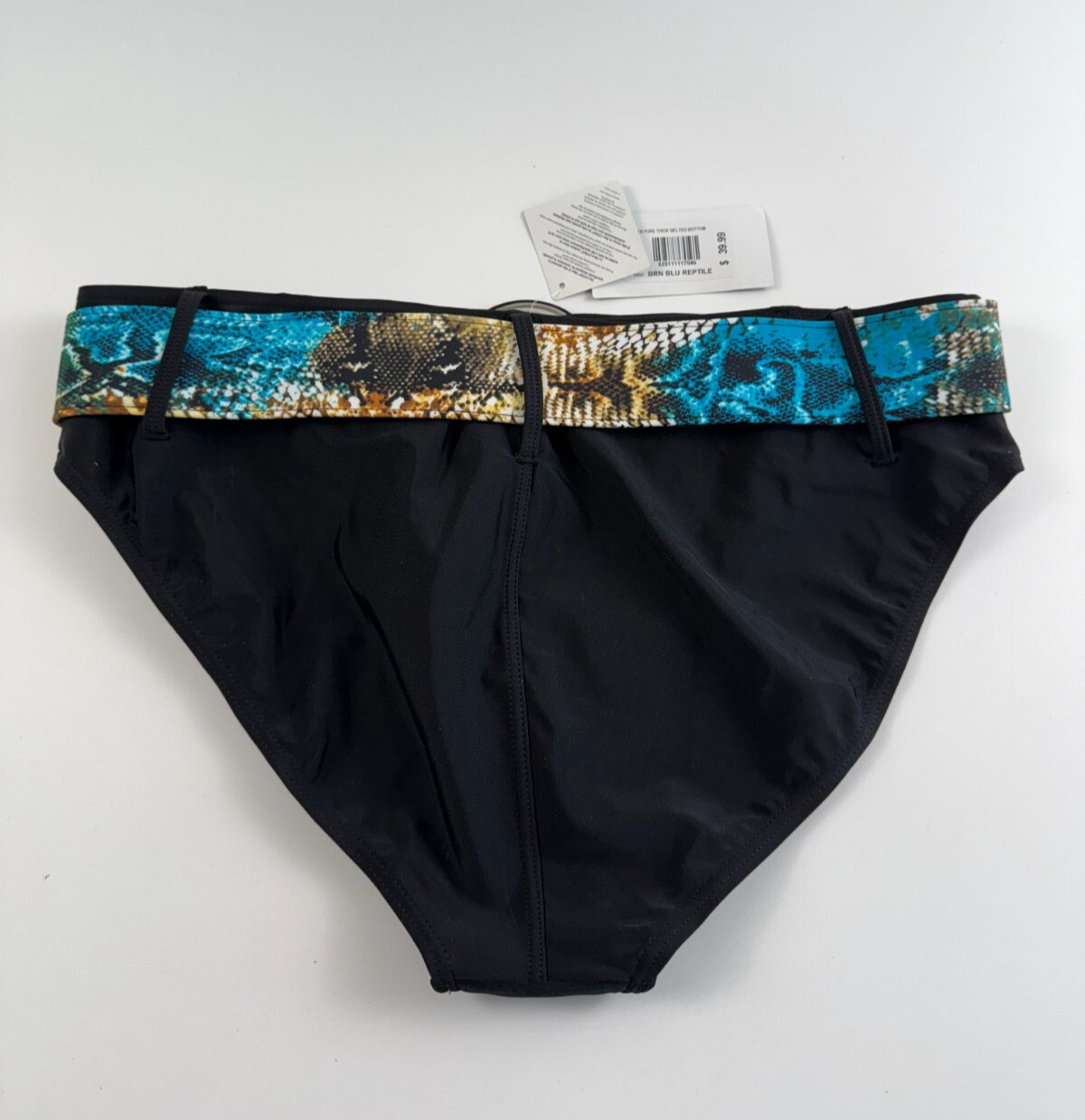Bikini Bay Thick Belted Classic Hipster Bikini Bottom Black Size 14 NWT