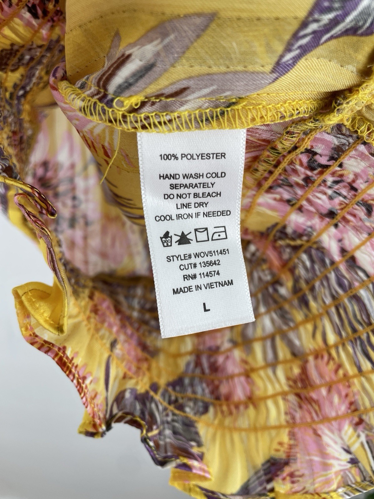 Pleione L Yellow Floral Ruffle Cap Sleeve Blouse Top Women’s Large