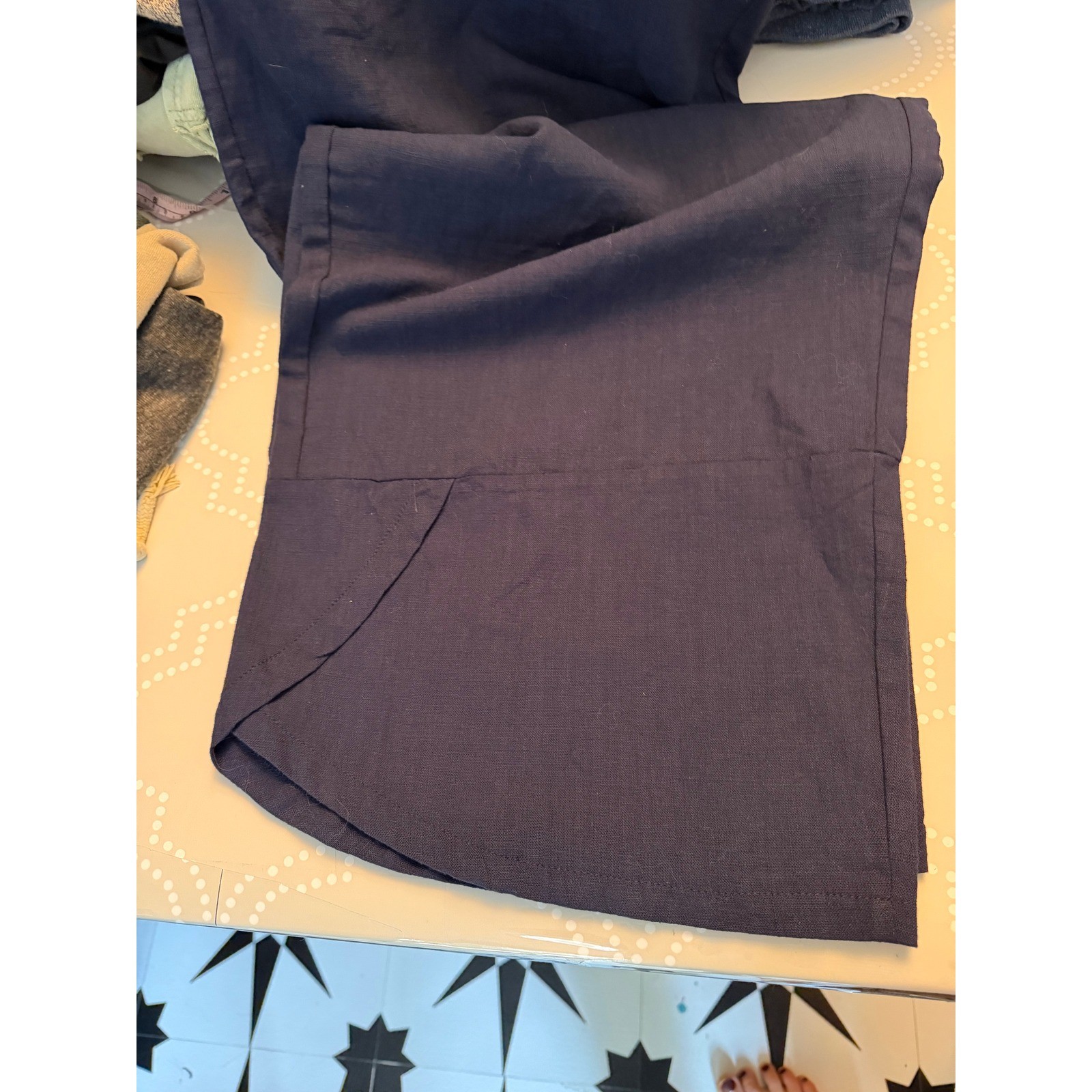 Amazon Brand Overalls Cotton Linen Wide Leg Navy Blue Jumpsuit Size L TY-0269