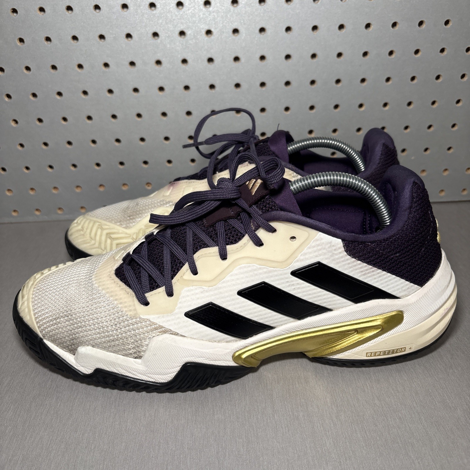 Adidas Barricade 13 Tennis Court Shoes Mens US 10.5 White Purple Sneakers JR1499