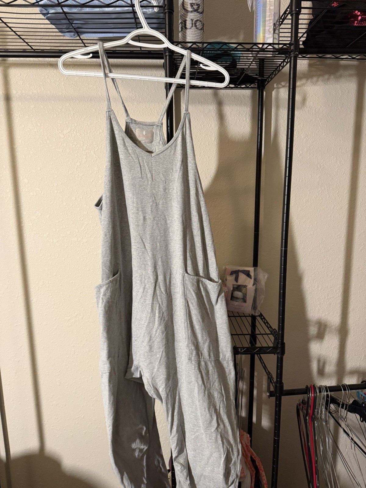 Free People Women’s Gray Solid Jersey Jumpsuit V-Neck Sleeveless Pockets XS
