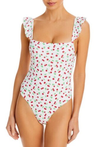 Aqua Swim White Cherries Flutter Sleeve 1-Piece Swimsuit NWT $98 Medium