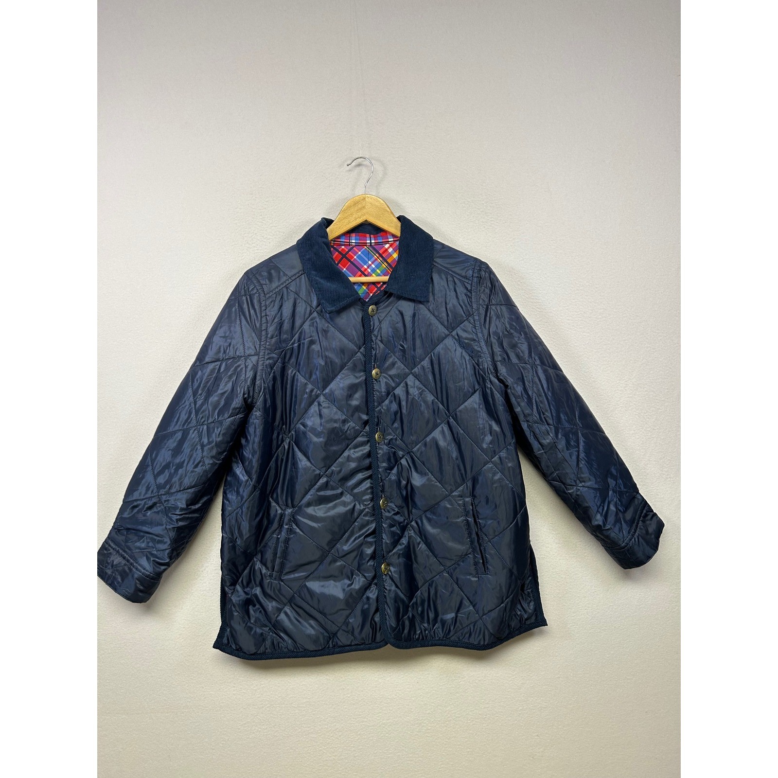 Rafaella Weekend Reversible Quilted Barn Jacket Womens XL Navy Blue Plaid Coat