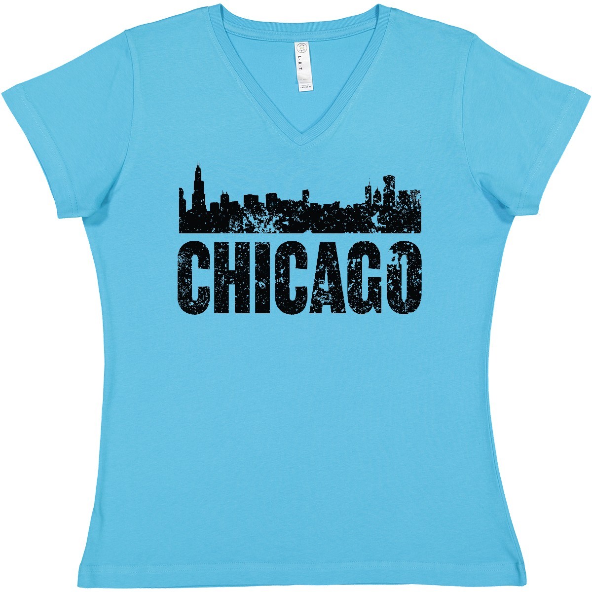 Inktastic Chicago Skyline Grunge Women’s V-Neck T-Shirt Skylines Silhouette Born