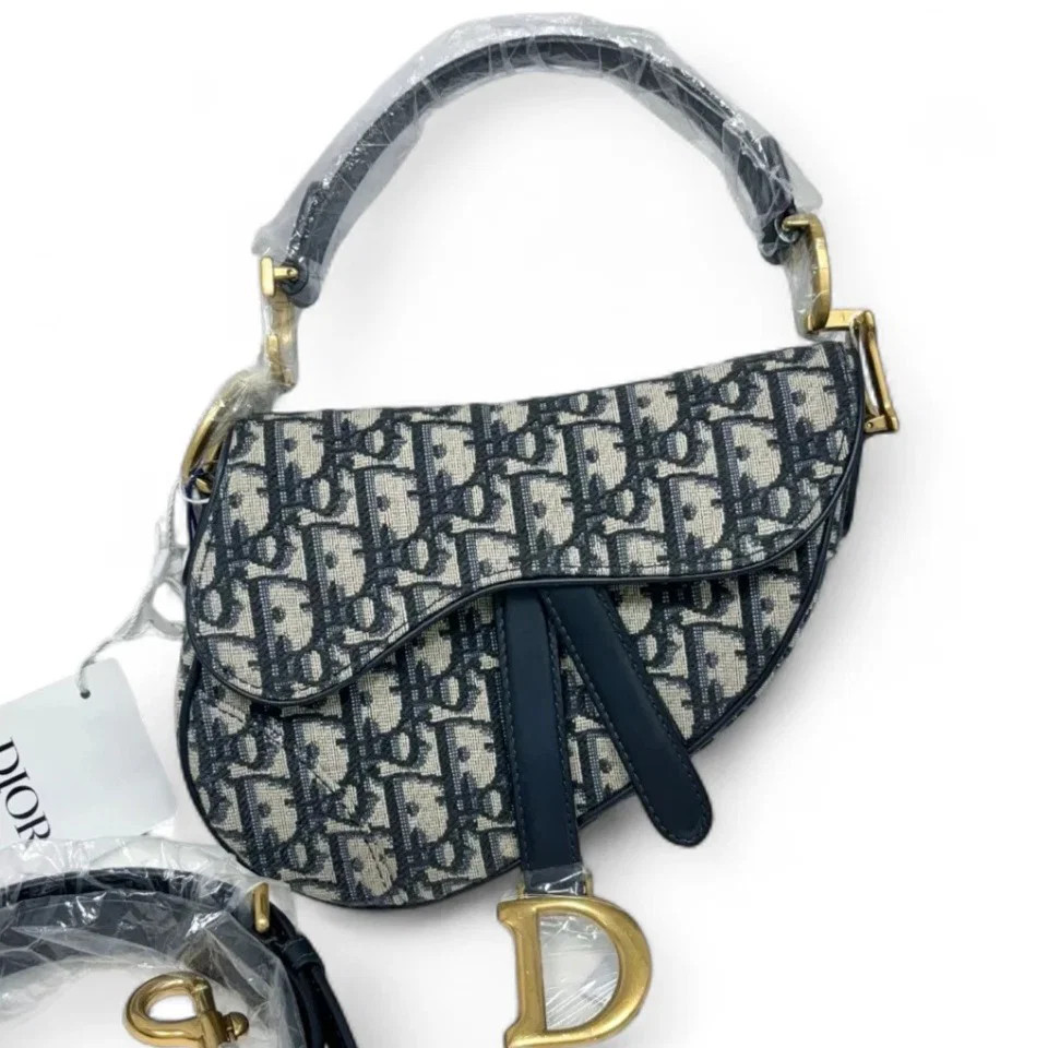 Dior Small Saddle Bag Black Beige Navy Oblique (xw072426c3r)