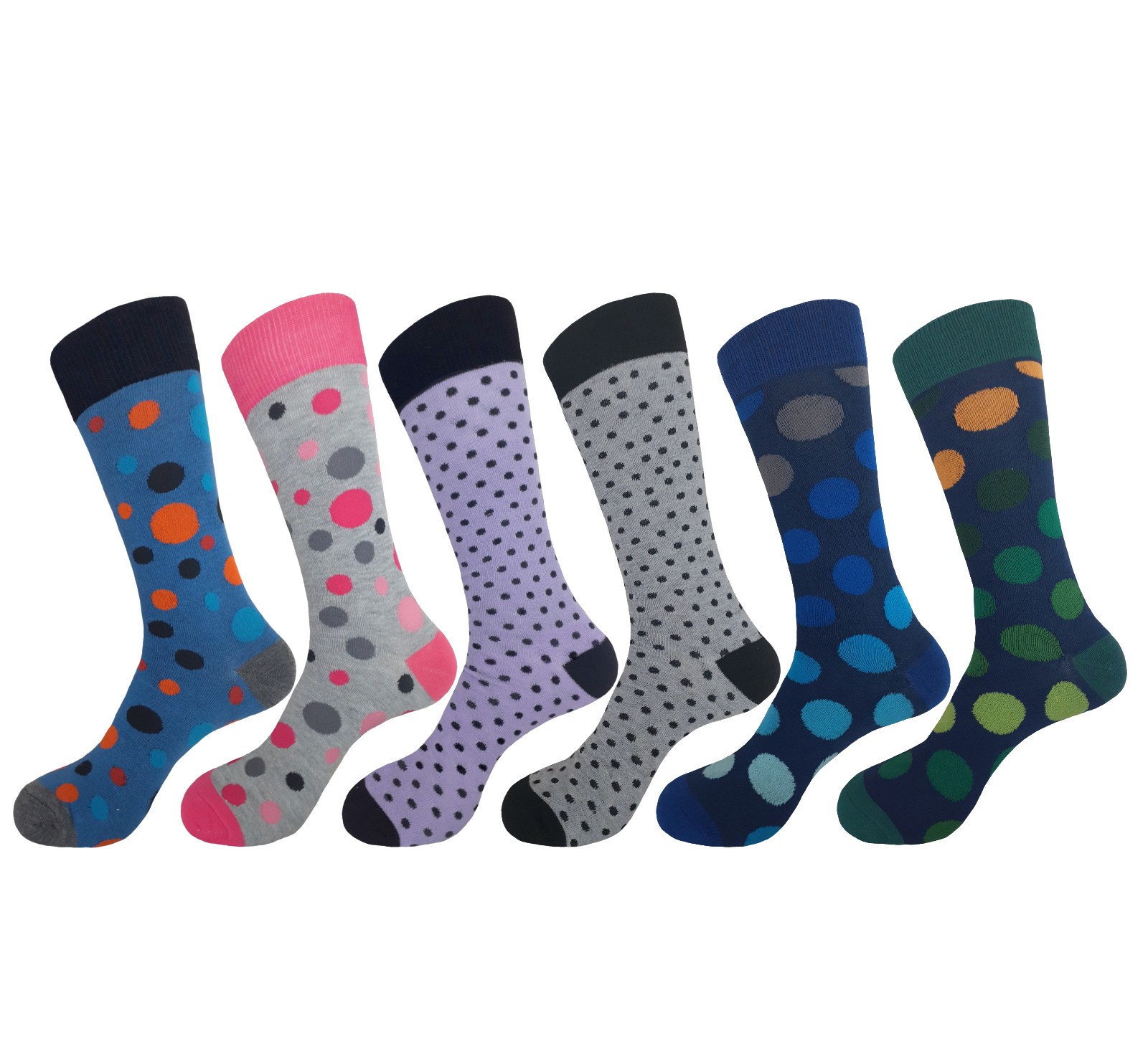 12-6 First quality Multicolor Polka Dots COTTON Dress Socks 10-13 TRUE TO SIZE