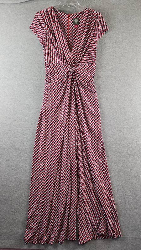 Vince Camuto Twist-Front Cap-Sleeve Jumpsuit Women’s M Red Multi Zipper Closure