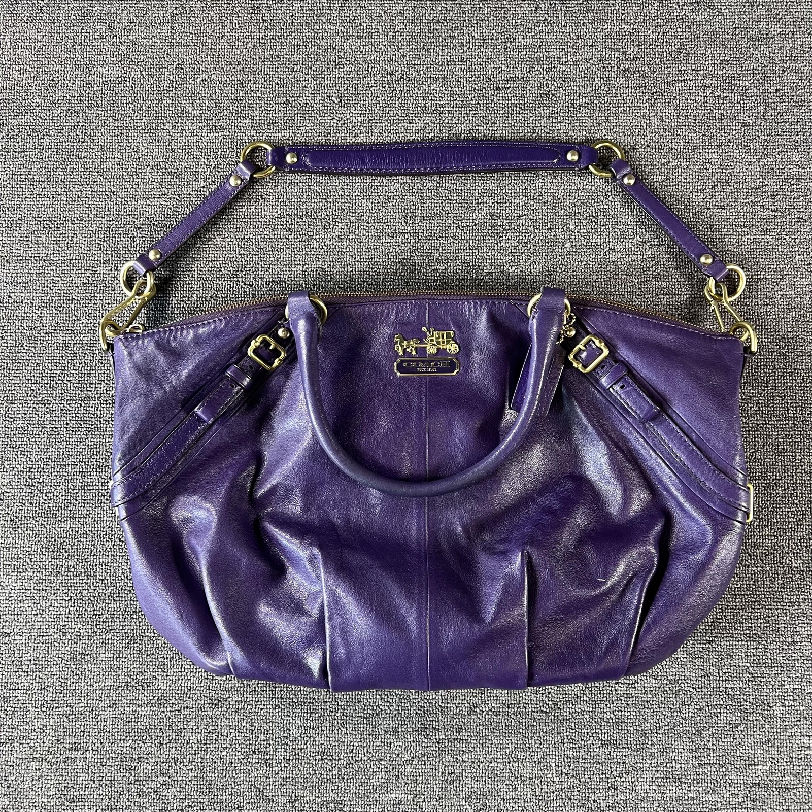Coach Satchel Bag Womens Purple Leather Madison Sophia Top Handle Zip