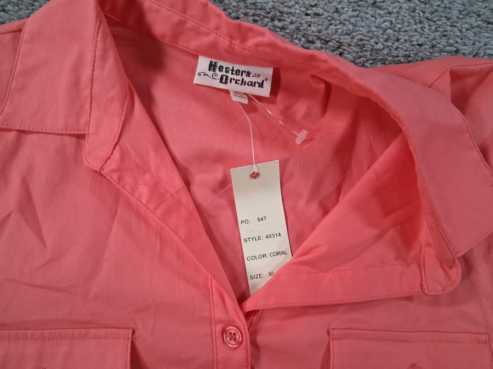 Hester & Orchard XL Womens 3/4 Sleeve Button Up Shirt Coral Roll Tab NWOT