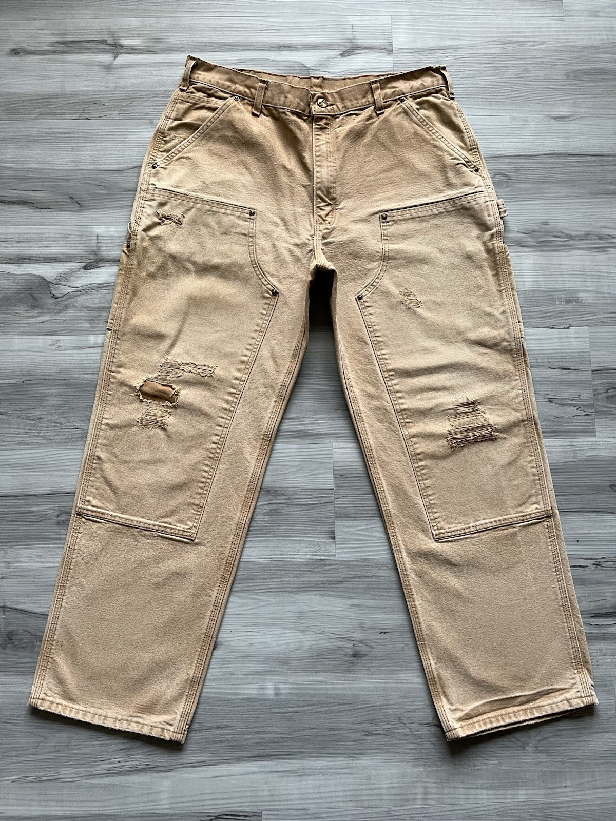 Vintage Carhartt B136 BRN Double Knee Carpenter Pants – 36×30 Faded & Distressed