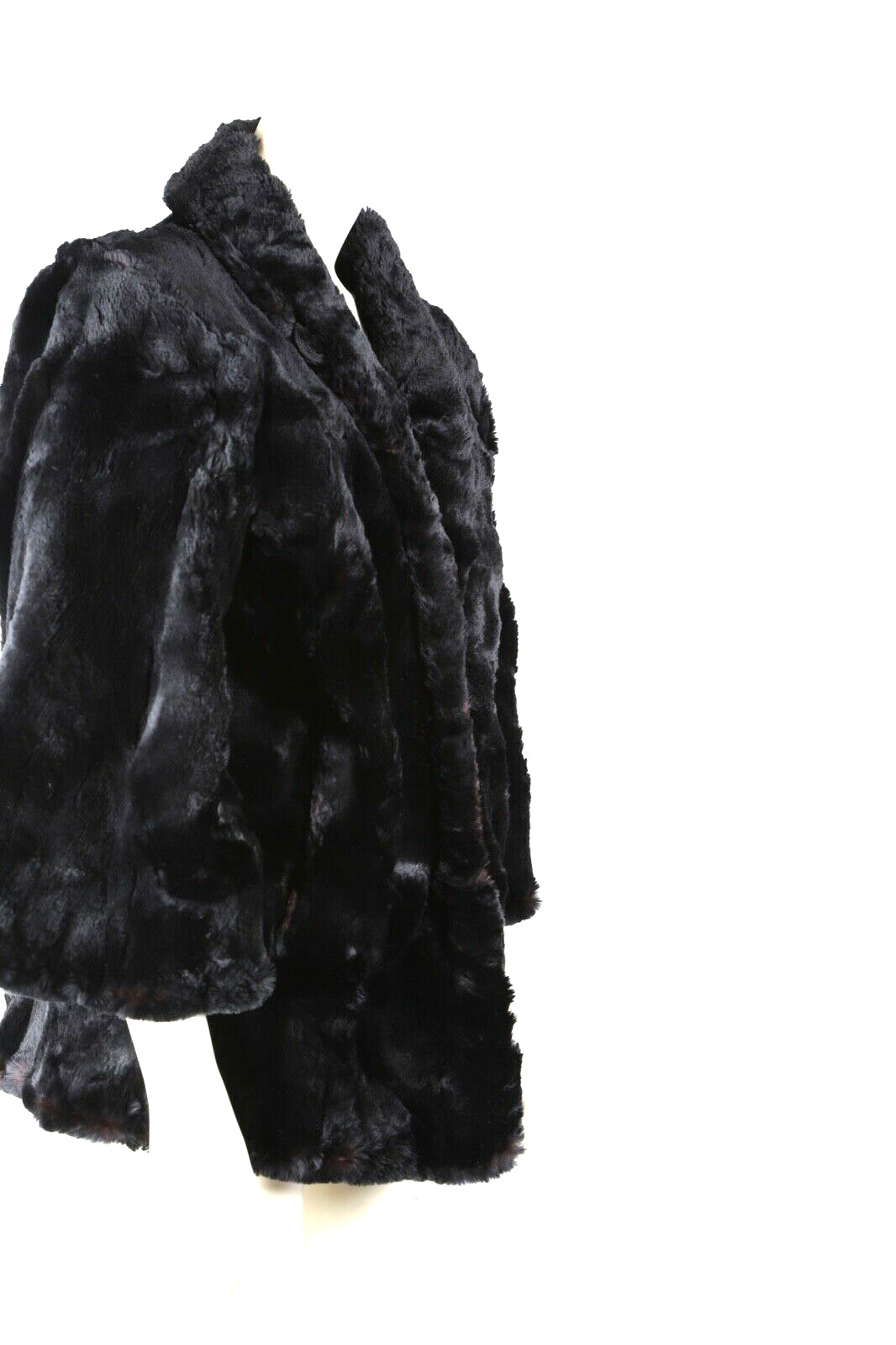 Vintage Short Coat Black Sheared Beaver Fur Shacket Jacket Womens Outerwear S