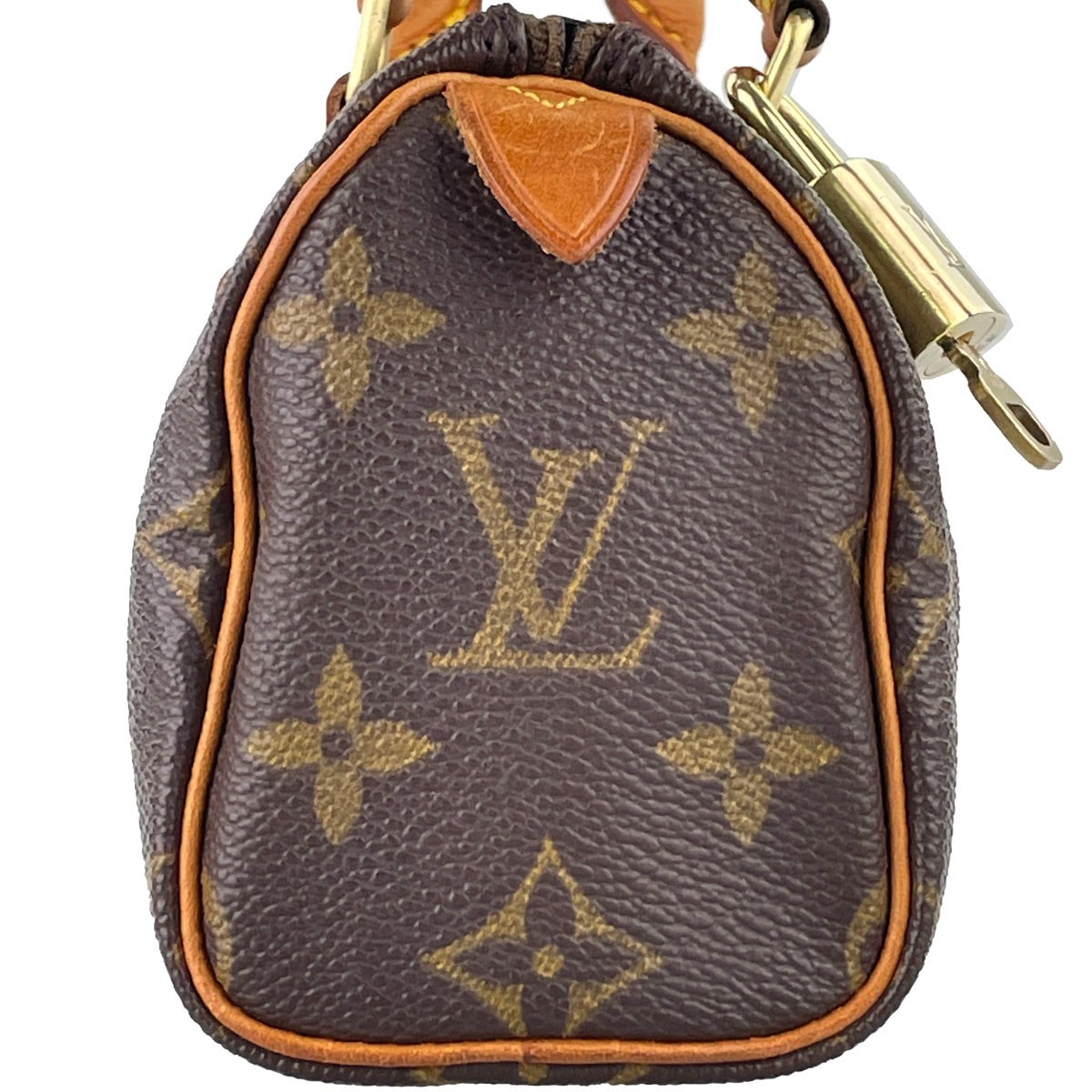 Louis Vuitton Monogram Mini speedy Leather Fabric Brown Handbag 4574