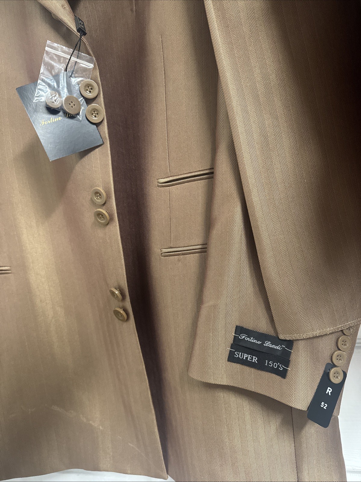 Fortino Landi 3PC Men’s Double Button Vested Fashion Suit Brown Tan 52R/46W NWT
