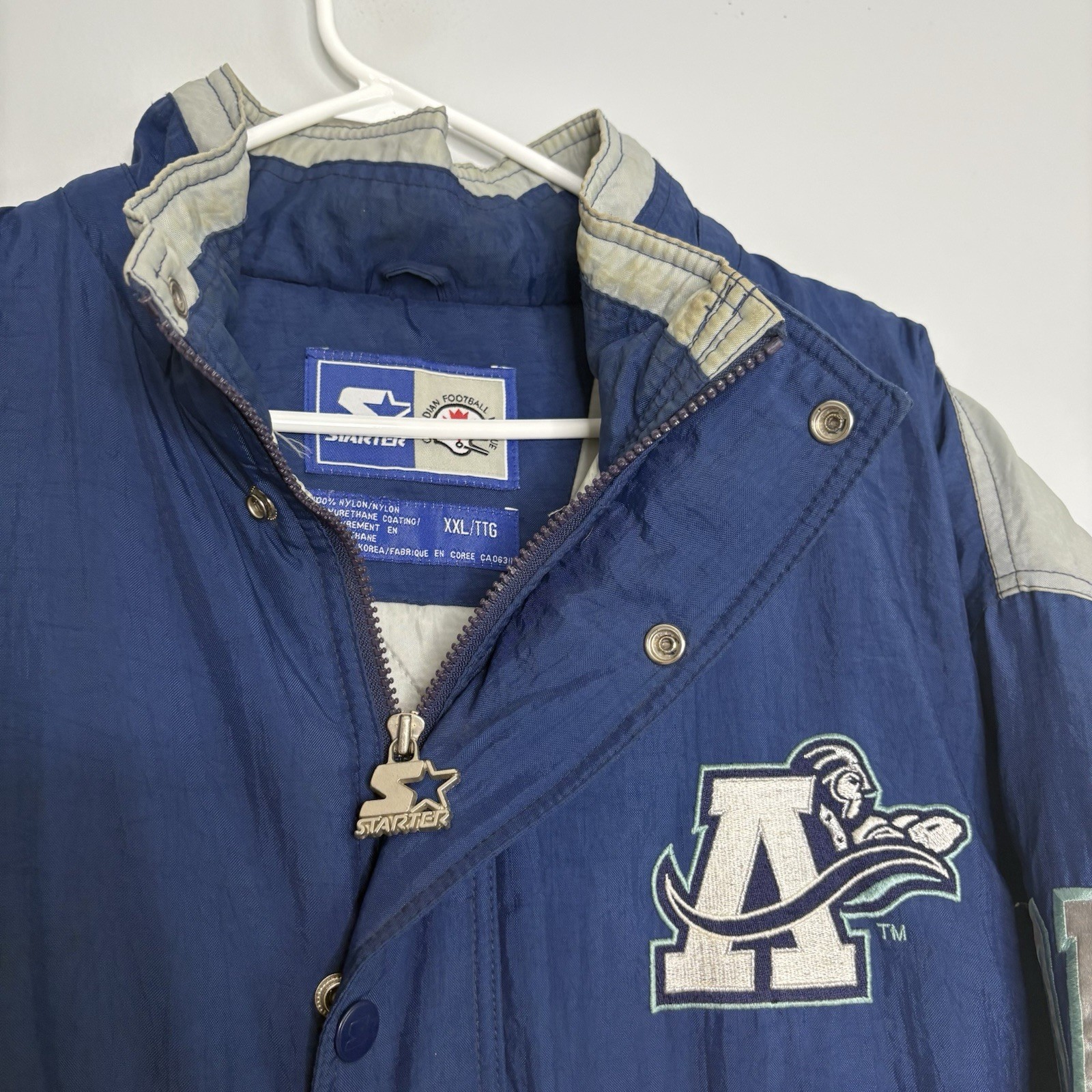 Vintage 90s Toronto Argonauts CFL Puffer Starter Jacket Size 2XL Full Zip