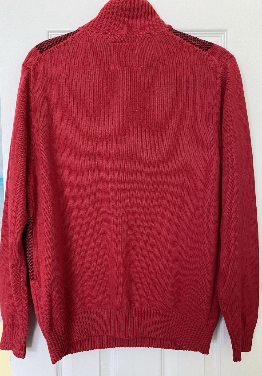 Weatherproof VINTAGE 100%Cotton Mens 1/4 Zip Pullover Sweater Red/black Sz M