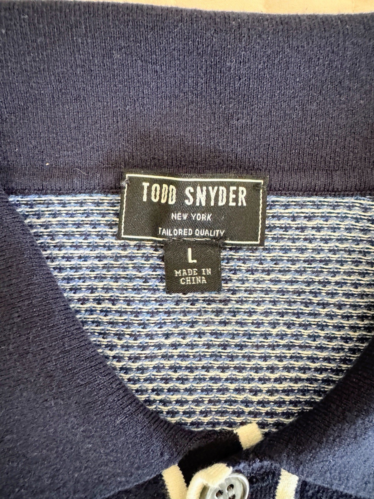 Todd Snyder Polo Collar Sweater Blue Geometric Large Button Placket Knitwear
