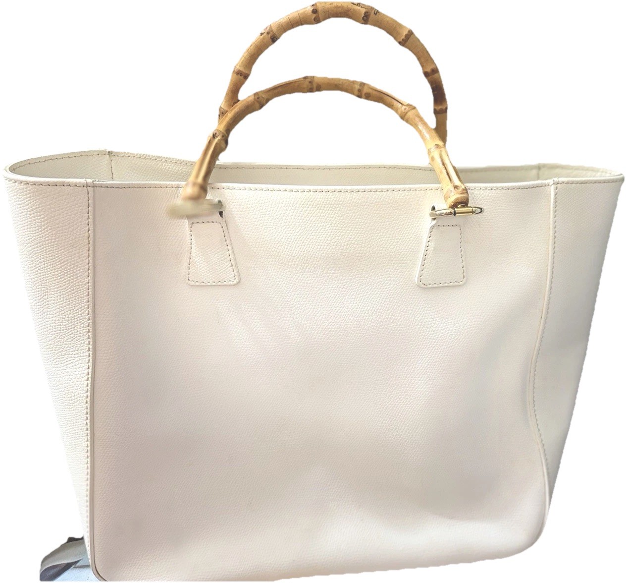 Vintage Doncaster White Leather Tote Bag Authentic Bamboo Handles Gold Hardware
