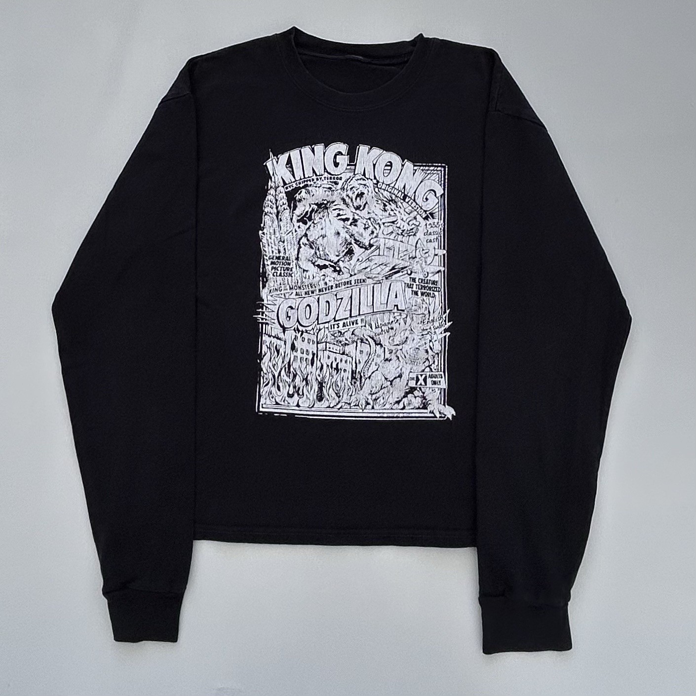 RARE John Glat King Kong vs Godzilla Black Long Sleeve T Shirt Women’s One Size
