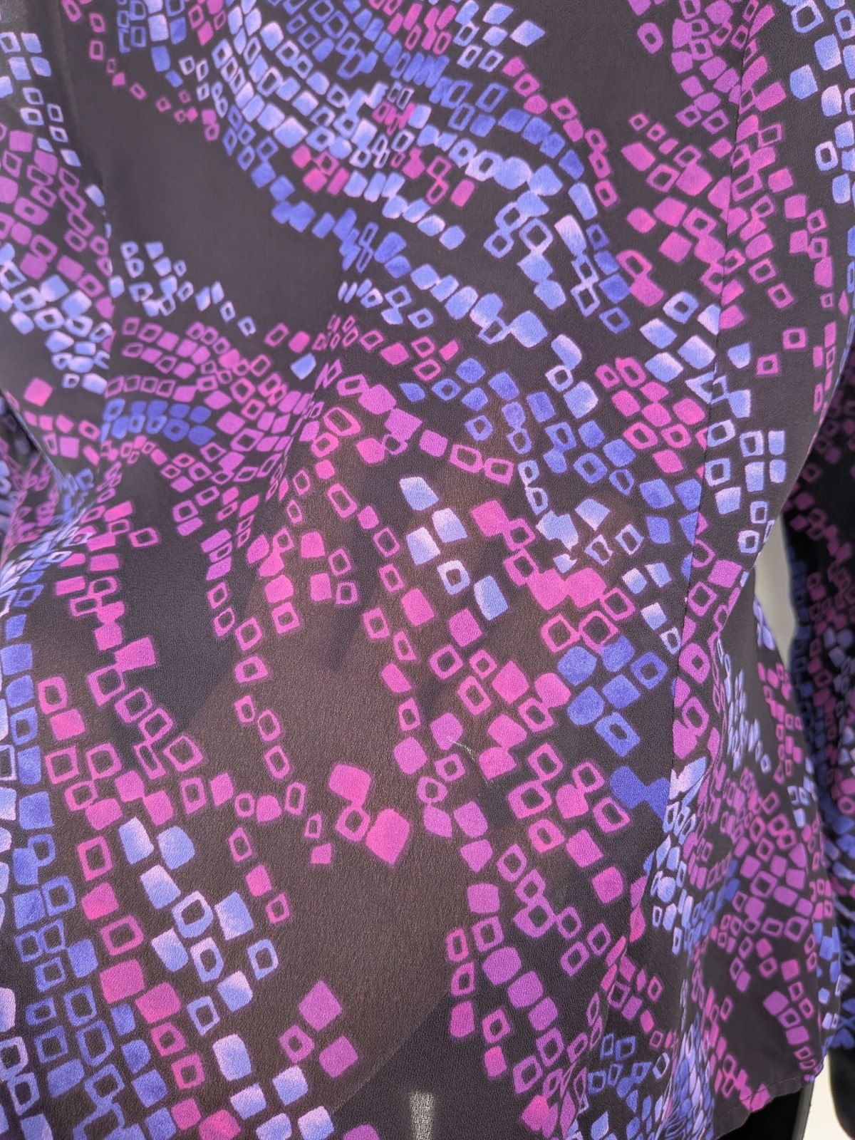 Vtg XOXO Sheer Button Up Top Abstract Print Y2K Indie Sleaze Office Siren Medium