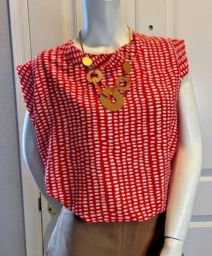 CAbi Madeleine Blouse Women Medium Style 294 Orange White Work Career Office Top