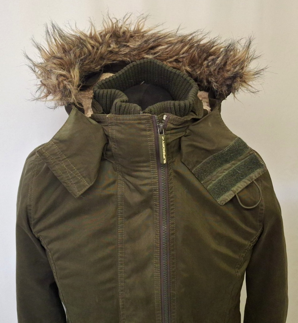 Superdry Microfibre Windcheater Parka Jacket Casual Designer Khaki Large A321